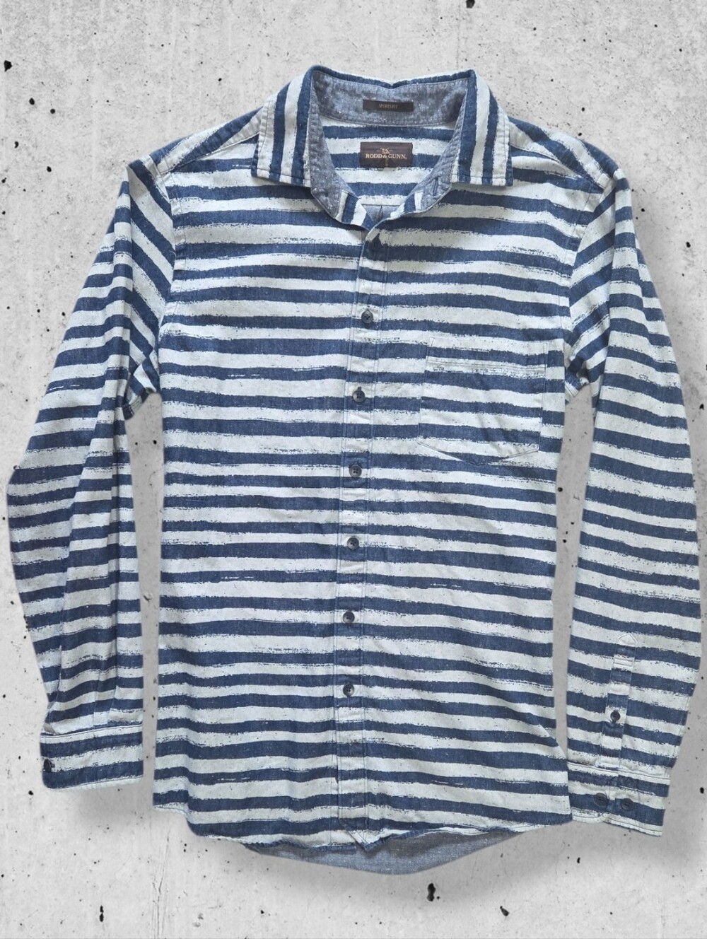 Rodd & Gunn Small Blue Grey Horizontal Striped Cotton Button-Down Shirt Sport S